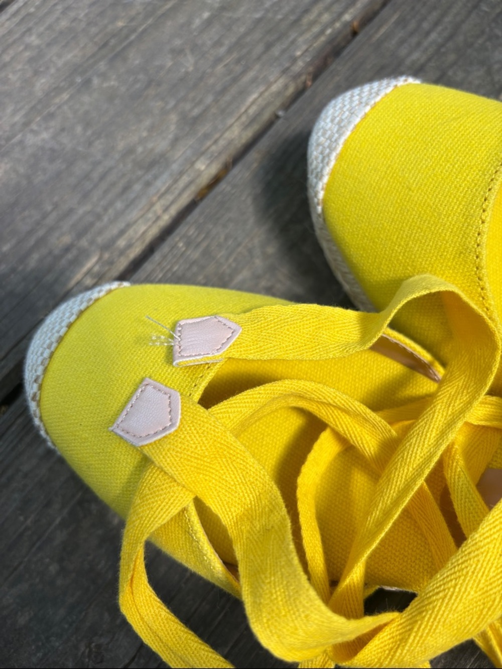 Yellow and Beige Espadrille Wedge Tie Sandals - Women - Picture 5 of 6